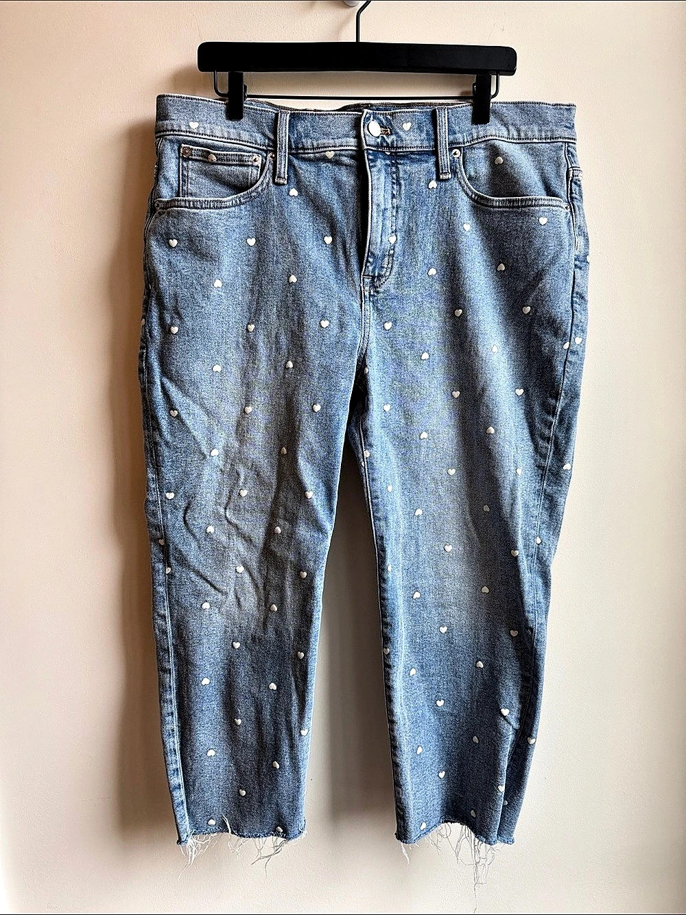 J.Crew Heart-Print Essential Straight Jean in All-Day Stretch Jeans Waist 33P